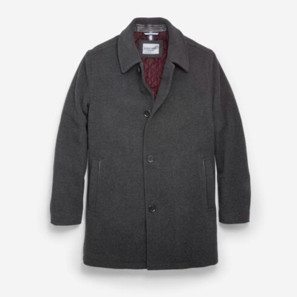 Cole Haan Men’s Wool-Blend Car Coat Jacket Black Button Front Water-Resistant